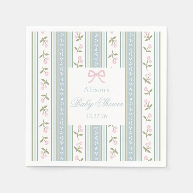 Serviette En Papier Baby shower Preppy Bow serviettes | Floral (Devant)