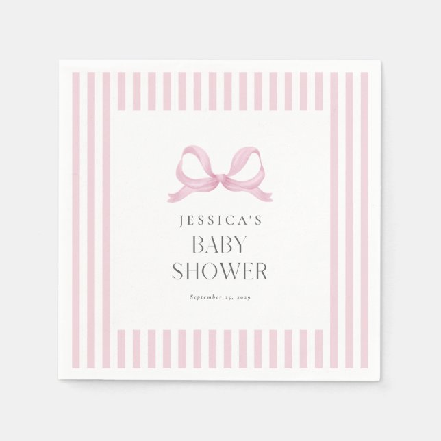 Serviette En Papier Baby shower Preppy rose rayé  (Devant)