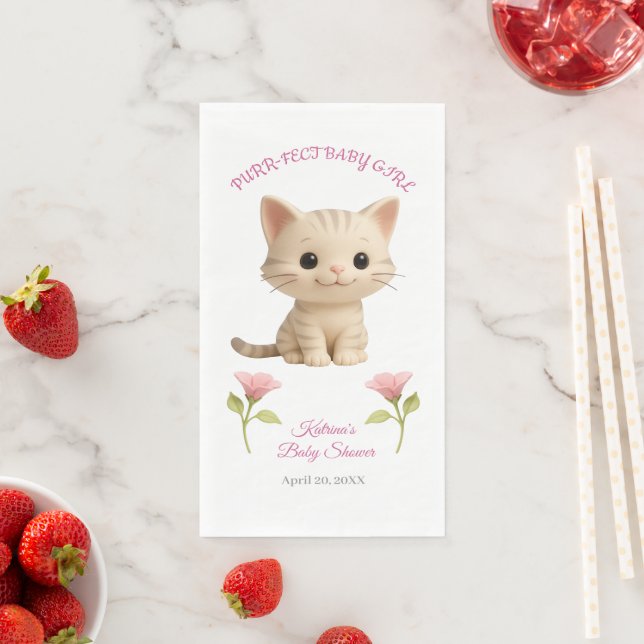 Serviette En Papier Baby shower Purr-fect bébé fille chaton (En situation)