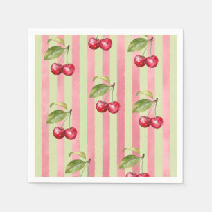 Serviette En Papier Baby Shower Rayure Vintage Cerise Jardin