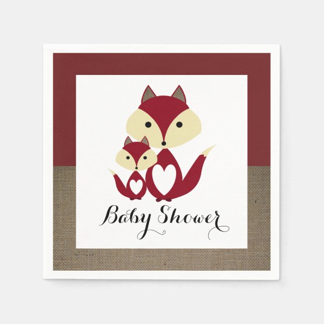 Serviette En Papier Baby shower Red Fox Burlap (Devant)