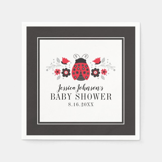 Serviette En Papier Baby shower Red Ladybug Napkin (Devant)