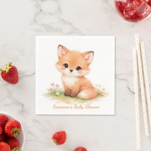 Serviette En Papier Baby Shower Renard Forêt Pastel Fantaisiste