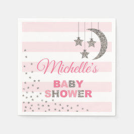 Serviette En Papier baby shower rose argent scintillant petite étoile