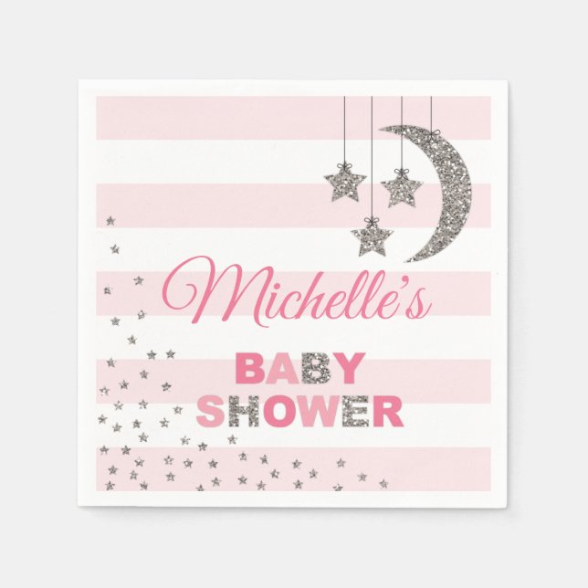 Serviette En Papier baby shower rose argent scintillant petite étoile (Devant)