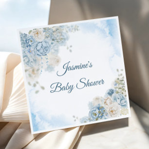 Serviette En Papier Baby Shower Rose Bleue Bohème