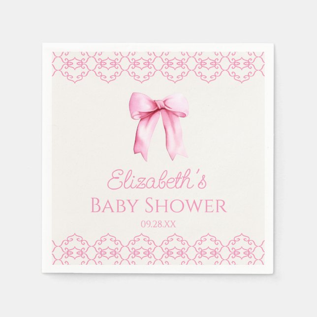 Serviette En Papier Baby shower rose Coquette Bow (Devant)