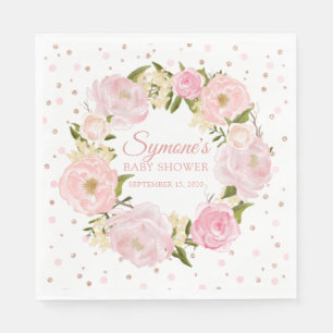Serviette En Papier Baby shower Rose de la fille de Peony et Gold