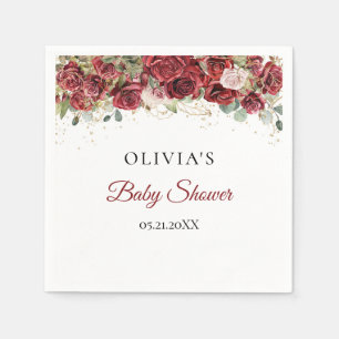 Serviette En Papier Baby shower rose d'eucalyptus bordeaux Boho