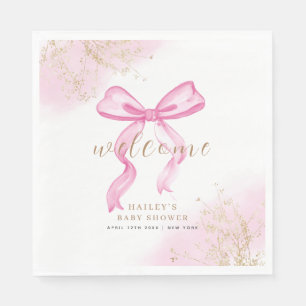 Serviette En Papier Baby shower rose moderne élégant aquarelle Bow