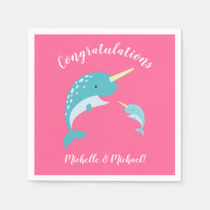 Serviette En Papier Baby shower rose Narwhal