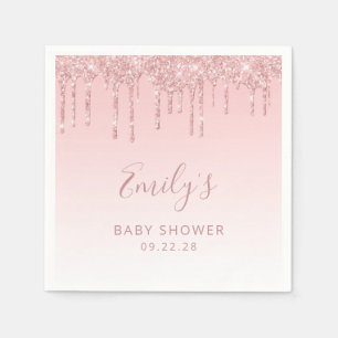 Serviette En Papier Baby Shower Rose Paillettes Goutte à Goutte
