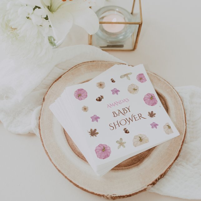 Serviette En Papier Baby shower rose pâle Citrouille floral (Créateur téléchargé)