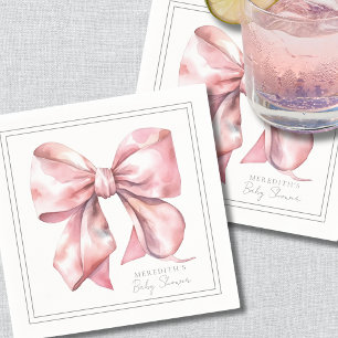 Serviette En Papier Baby Shower Rose Personnalisé avec un Nœud Rose