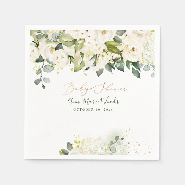 Serviette En Papier Baby shower Rose PixDezines Watercolor Alabaster (Devant)