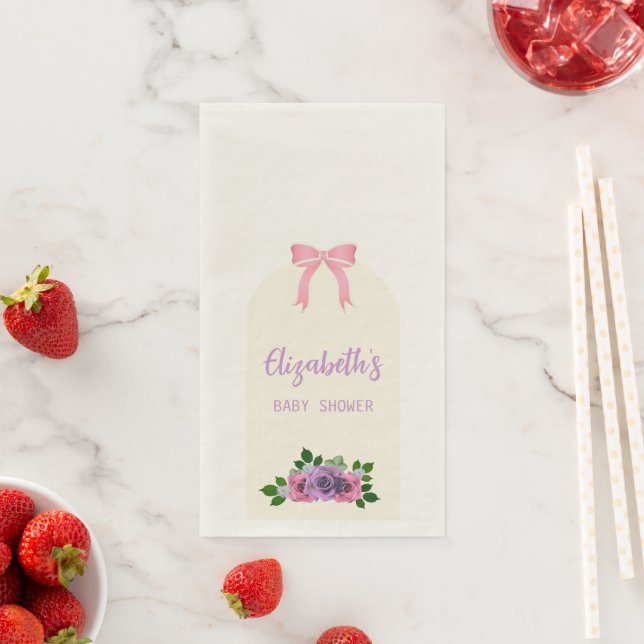 Serviette En Papier Baby shower rose Rose (En situation)