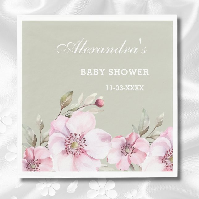 Serviette En Papier Baby shower Rose rose rose pâle Sage Green (Créateur téléchargé)