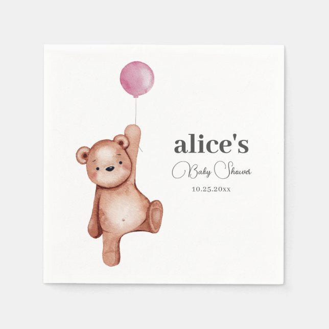 Serviette En Papier Baby shower rose Teddy Bear (Devant)