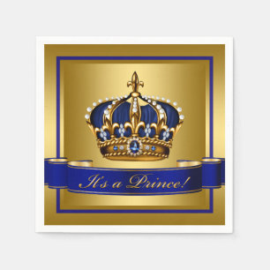 Serviette En Papier Baby shower Royal Blue and Gold Crown