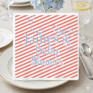 Serviette En Papier Baby shower Ruban Bleu et Rayure Rouge