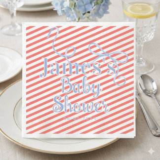 Serviette En Papier Baby shower Ruban Bleu et Rayure Rouge