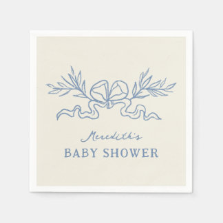 Serviette En Papier Baby Shower Ruban Botanique Bleu