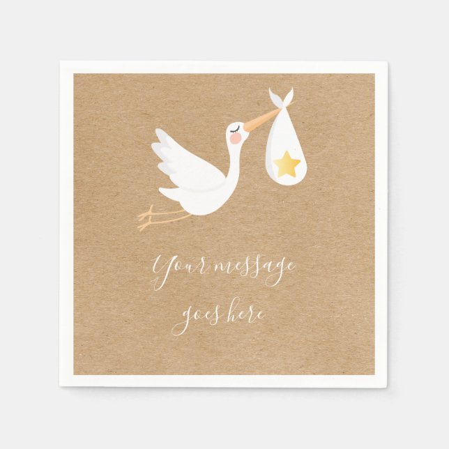 Serviette En Papier Baby shower Rustic Kraft Special Delivery Stork (Devant)