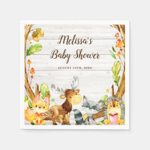 Serviette En Papier Baby shower rustique d'animaux de région boisée