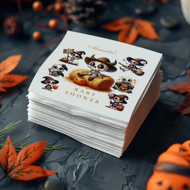 Serviette En Papier Baby shower rustique de squelette d'Halloween (Créateur téléchargé)