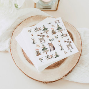 Serviette En Papier Baby shower rustique des animaux des bois