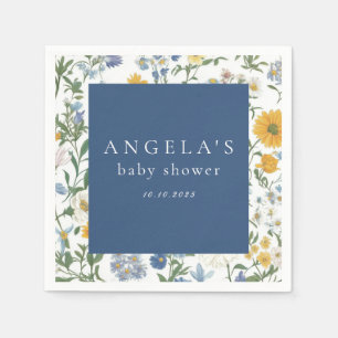 Serviette En Papier Baby Shower Rustique Fleurs Bleues et Jaunes