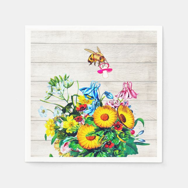 Serviette En Papier Baby shower Rustique Floral Bees Pacifier (Devant)