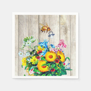 Serviette En Papier Baby shower Rustique Floral Bees Pacifier