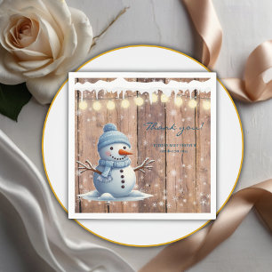 Serviette En Papier Baby shower rustique moderne élégant Blue Snowman