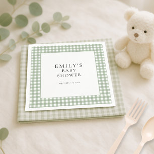 Serviette En Papier Baby shower rustique Sage Green En vichy