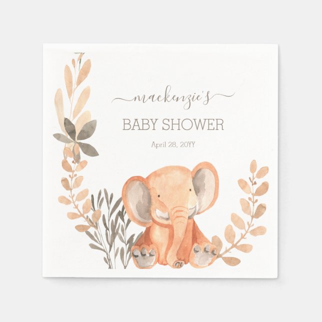 Serviette En Papier Baby shower Safari Elephant Aquarelle (Devant)