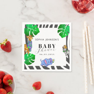 Serviette En Papier Baby Shower Safari Rayure Noir et Blanc Moderne