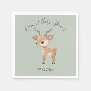 Serviette En Papier Baby shower Sage Green Deer