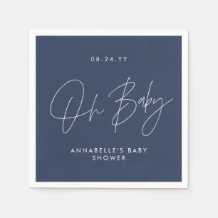 Serviette En Papier Baby shower script moderne marine bleu élégant