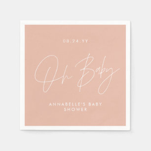 Serviette En Papier Baby shower script moderne rose pâle élégant