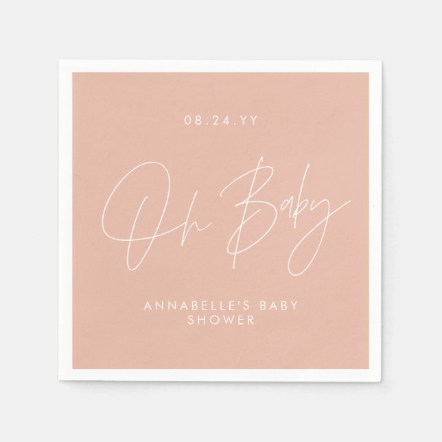 Serviette En Papier Baby shower script moderne rose pâle élégant (Devant)