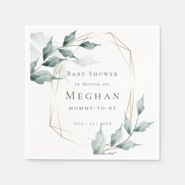 Serviette En Papier Baby shower serviettes |Grayed Jade Green Botaniqu (Devant)