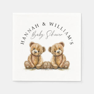 Serviette En Papier Baby shower simple Aquarelle Teddy Bear Twins