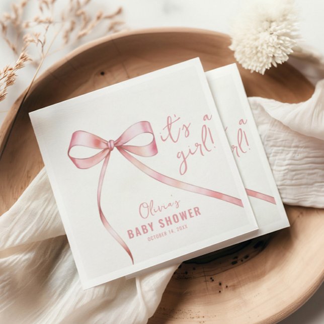Serviette En Papier Baby shower simple de fille à la cou rose (Créateur téléchargé)