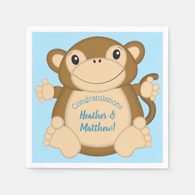Serviette En Papier Baby shower singe bleu (Devant)