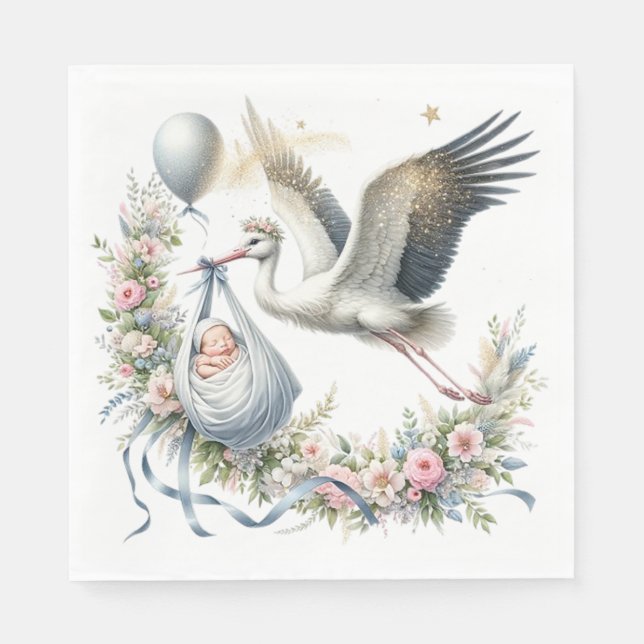 Serviette En Papier Baby shower Stork (Devant)