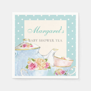 Serviette En Papier Baby shower Tea Party Pointe Polka personnalisée