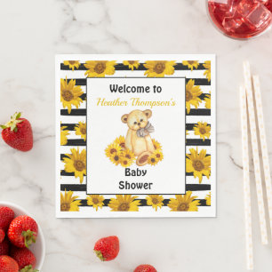 Serviette En Papier Baby shower Teddy Bear Sunflower