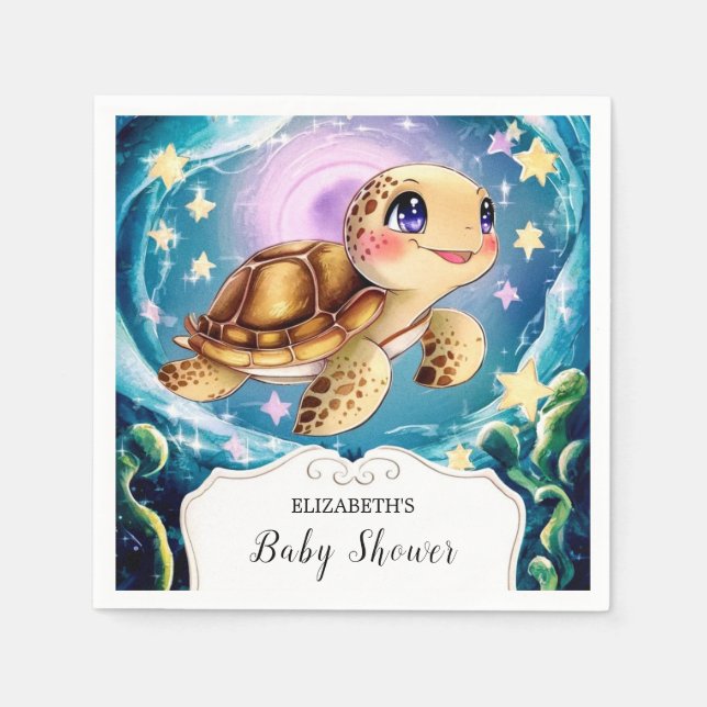 Serviette En Papier Baby shower tortue (Devant)