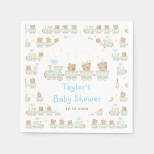 Serviette En Papier Baby Shower Train Bleu Ours